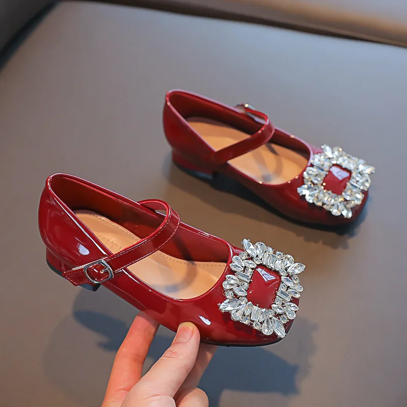 Top Trends: Kids Shoes Spring Fashion Princess Dress Shoes Baby Girls Flats Patent Brand Mary Jane Rhinestone Middle Heel Red Soft Sole Shoppable Styles