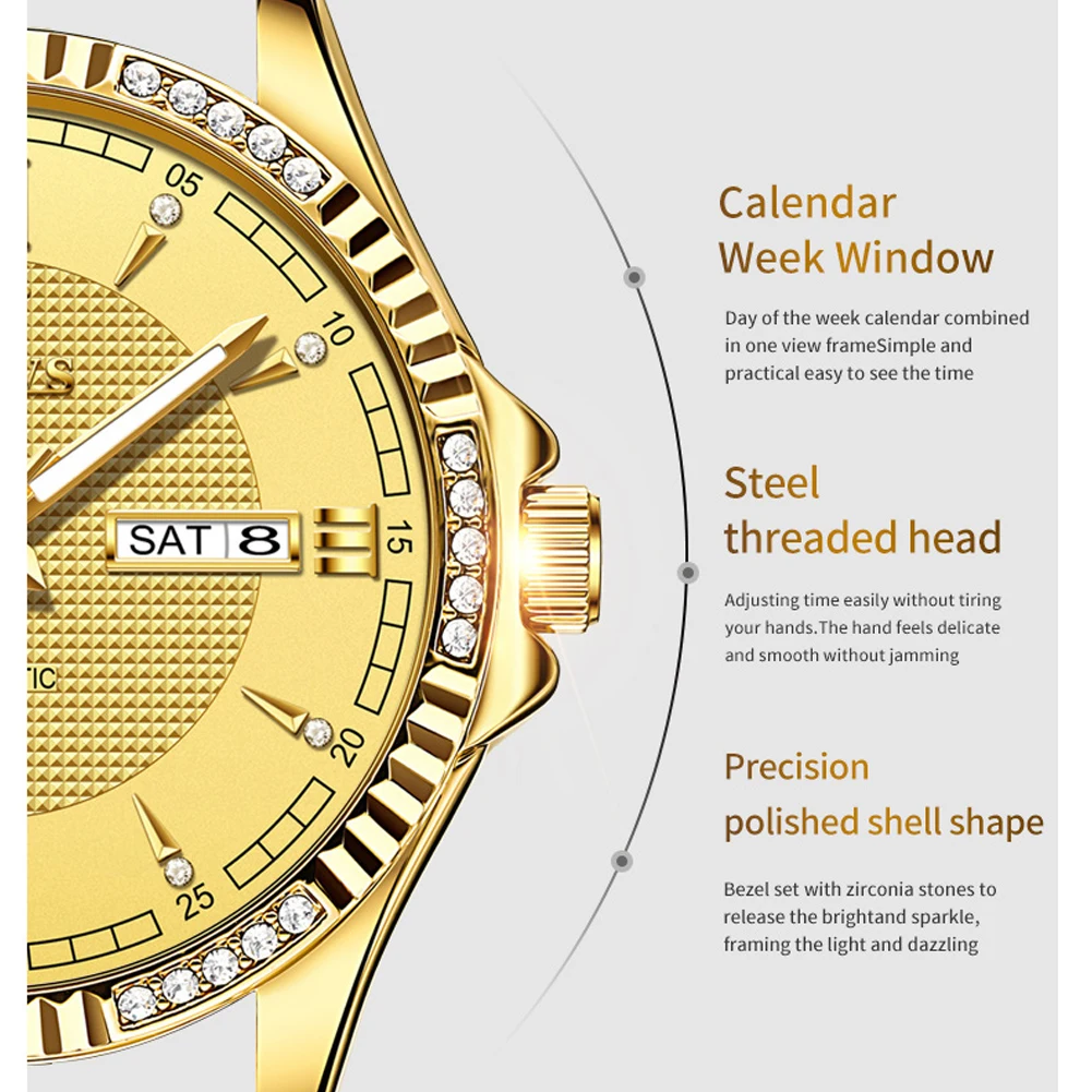 Top Trends: New In OLEVS Gold Watch For Men Luxury Roman Numerals Diamond Dial Stainless Steel Waterproof Automatic Mechanical Wristwatches Shoppable Styles - Image 5