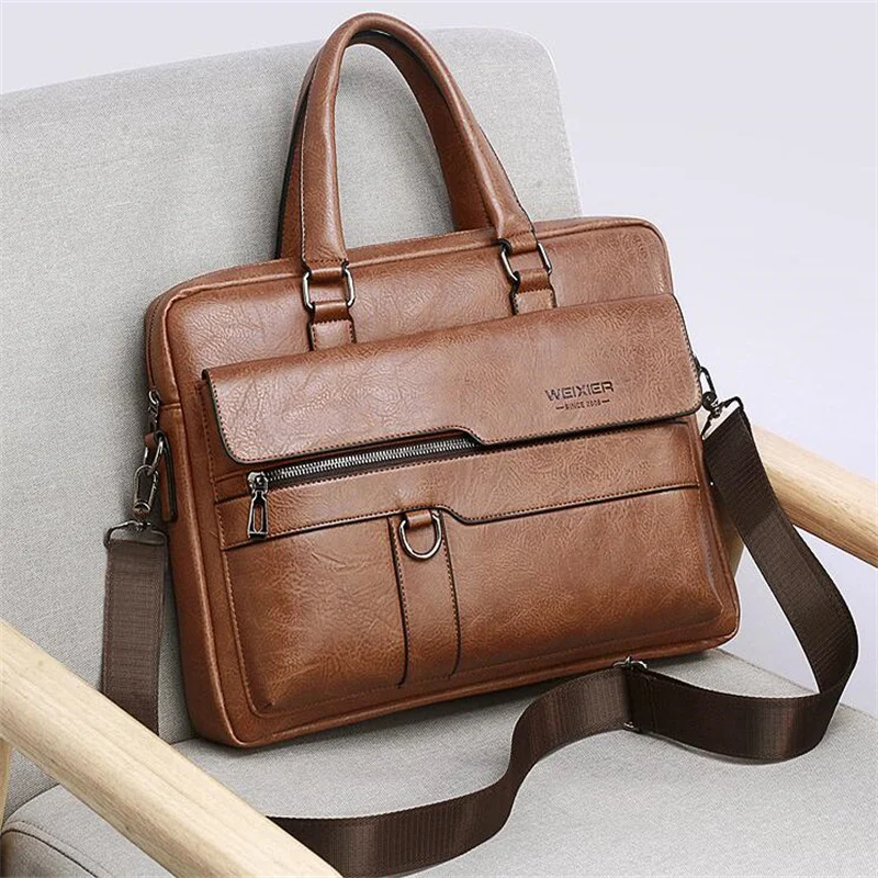 Top Trends: Men Briefcase Bag For Documents Designer Leather Luxury Brand Men's Business Travel Bag A4 Document Organizer Handbag Shoppable Styles