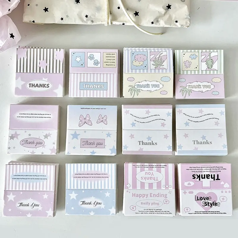 Top Trends: 20-50pcs 5.4x5.4cm Cute Thank You Cards Foldable Hanging Card For Diy Jewelry Display Card Stationery Packaging Retail Price Tag Shoppable Styles