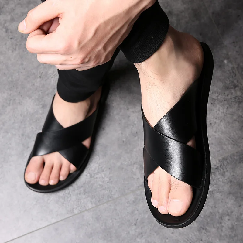 Top Trends: Sandals For Men Slippers Genuine Leather Luxury Brand Fashion 2023 New Men Flats Casual Non-slip Beach Sandalia Zapatos Hombre Shoppable Styles - Image 4