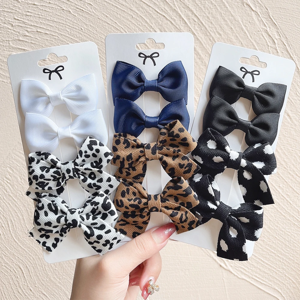 Top Trends: 4Pcs / Set Leopard Printed Bowknot Hair Clips For Cute Baby Girls Solid Bows Hairpins Barrettes New Headwear Kids Hair Accessories Shoppable Styles - Image 2