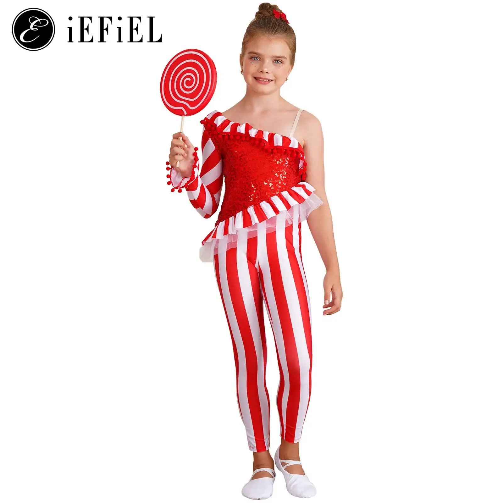 Top Trends: Kids Girls Candy Cane Christmas Dance Bodysuit Jumpsuit Unitard One Shoulder Xmas Holiday Santa Sweetie Costume Dancewear Shoppable Styles