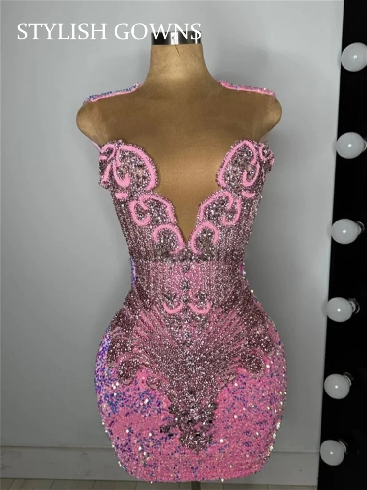 Top Trends: Pink Sweetheart Short Prom Dresses For Black Girls Beaded Crystal Birthday Party Dress Mermaid Mini Cocktail Homecoming Shoppable Styles