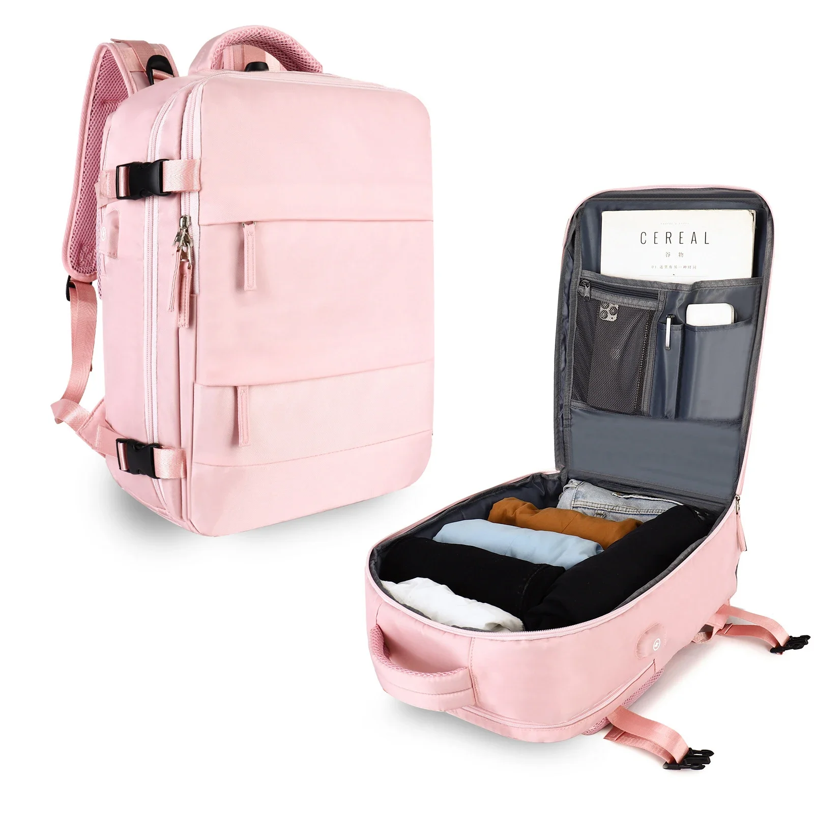 Top Trends: Pink Travel Backpack Women Airplane Large Capacity Multi-Function Luggage Lightweight Waterproof USB Charging Bag Sports Bagpack Shoppable Styles