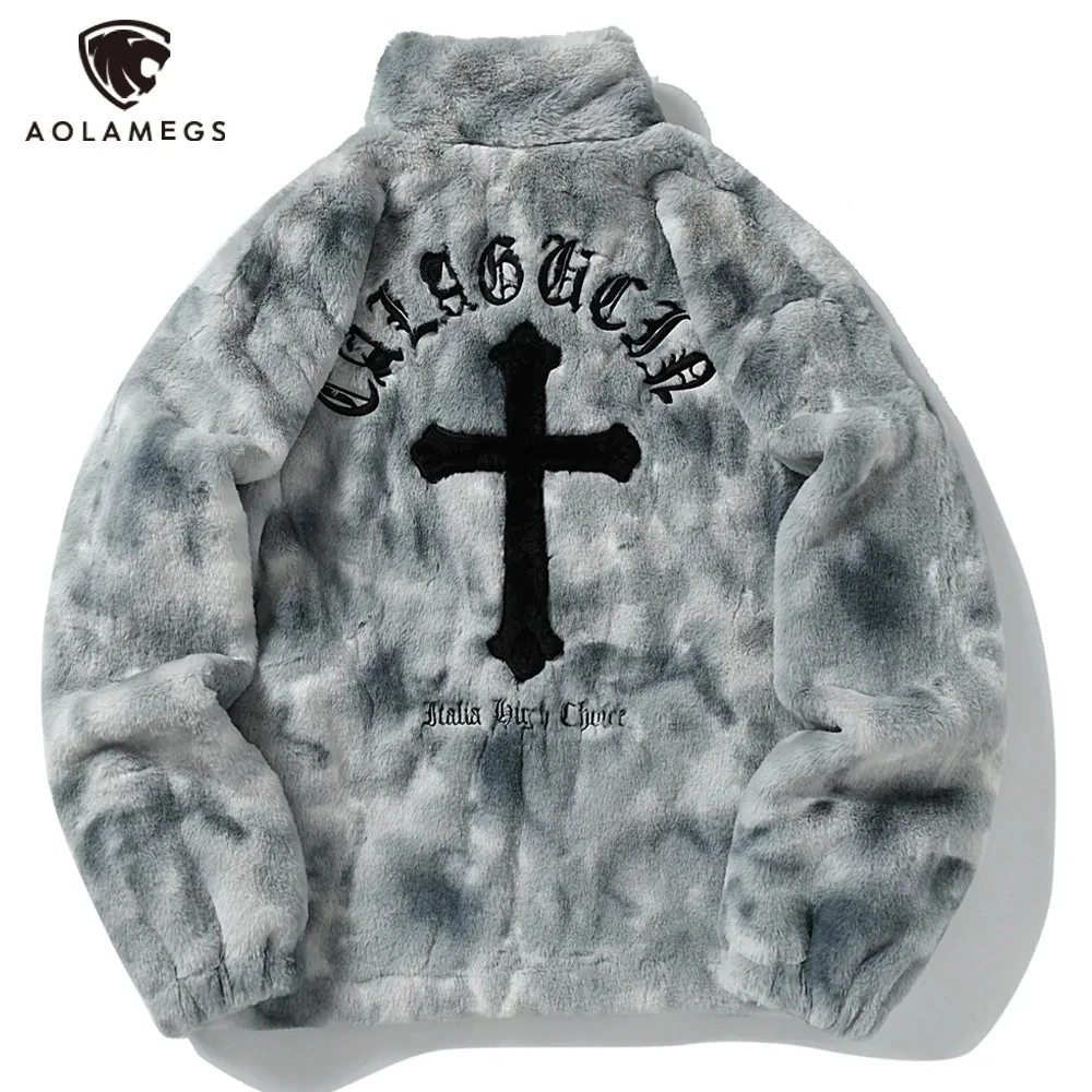 Top Trends: Men&#039;s Rabbit Fur Jacket Coats Hip Hop Cross Letters Winter Fleece Jacket Streetwear Casual Harajuku Coat Zip Up Fashion Outwear Shoppable Styles