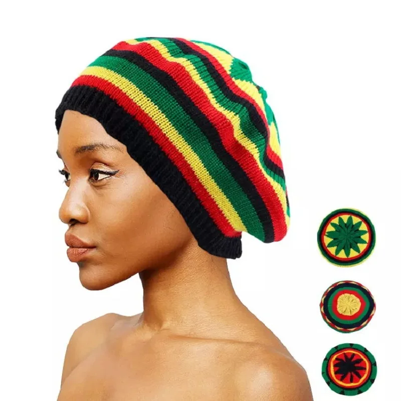 Top Trends: New Jamaican Reggae Baggy Woolen Knitted Hat Autumn Winter Warm Rainbow Hat Beret Cap Winter Skullcap Beanies Cap For Women Men Shoppable Styles