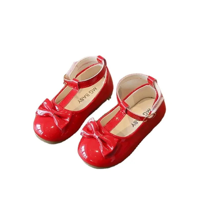 Top Trends: Baby Girls Patent Leather Shoes Bow Mary Janes Party Princess Shoes Kids Soft Sole T-shaped Red Leather Shoes Student Flats Shoe Shoppable Styles