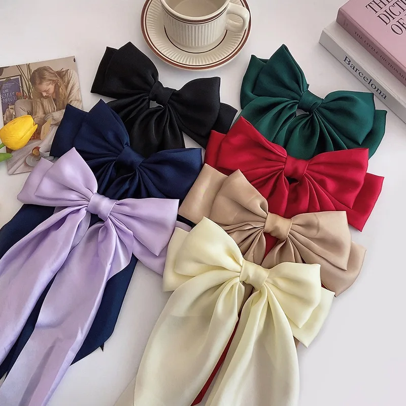 Top Trends: New Spring Satin Fabrics Hair Barrettes Bow Ribbon Hairpin Female Fabric Hairclip Back Spring Clip Girl Top Hair Accessories Shoppable Styles