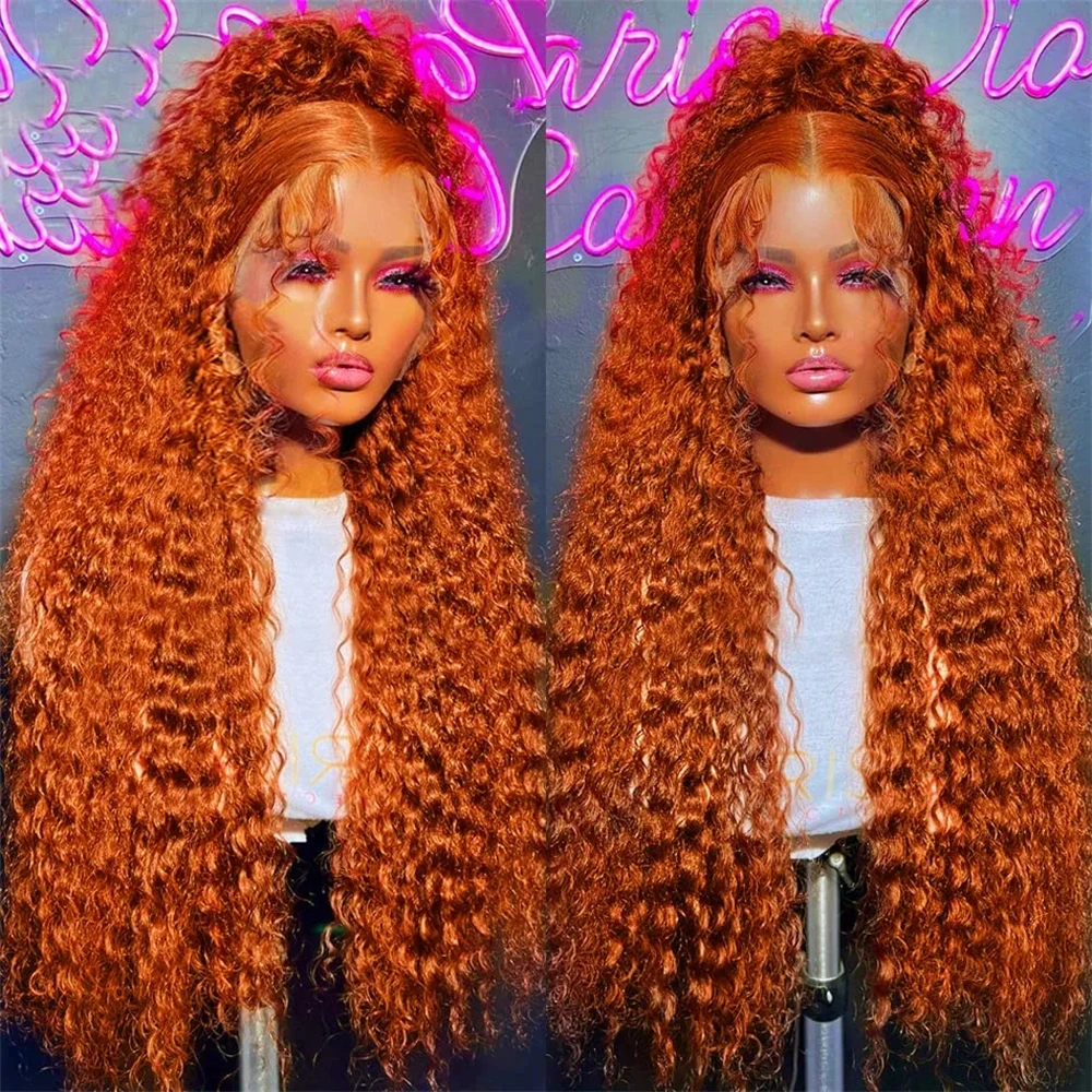 Top Trends: Water Wave Curly Ginger Orange Lace Front Human Hair Wig Pre-Plucked Deep Wave Colored 13x4 13x6 HD Lace Frontal Wigs For Women Shoppable Styles