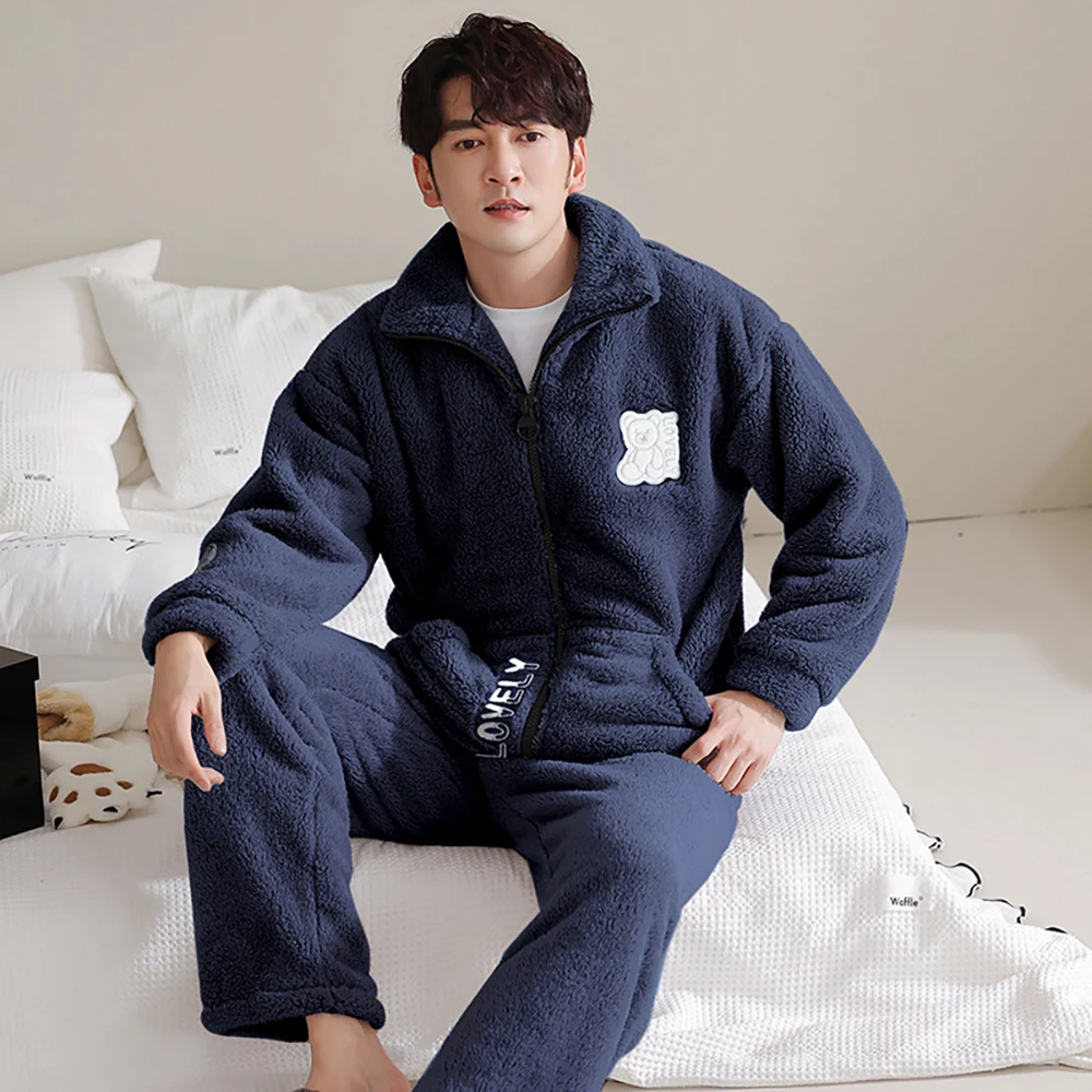 Top Trends: Men's Winter Coral Fleece Thicken Pajamas Warm Zipper Turtleneck Sleepwear Comfortable Loose Soft Pijama Hombre For Sleeping Shoppable Styles