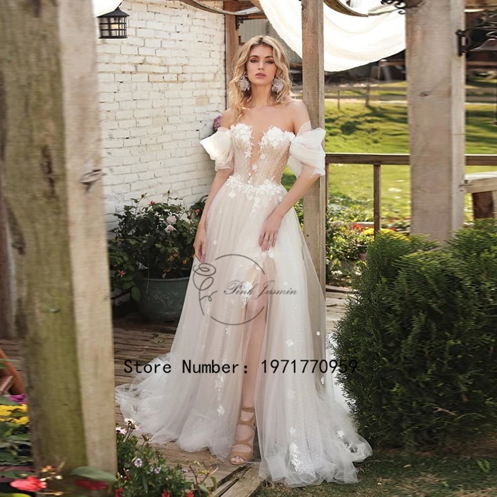 Top Trends: 2024 New Off The Shoulder Princess Modern Appliques Wedding Dresses Bride Illusion Soft Tulle Sexy Lacing Up Vestidos De Novia Shoppable Styles