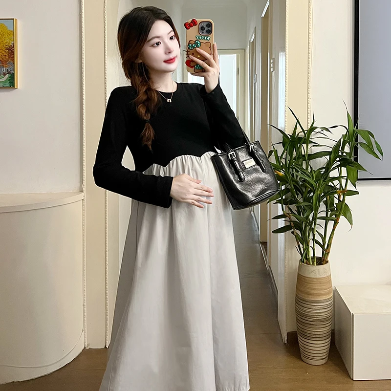 Top Trends: 2024 French Style Pregnant Women Elegant Dress Plus Size Long Sleeve O-Neck High Waist Maternity A-Line Dress Long Loose Clothes Shoppable Styles