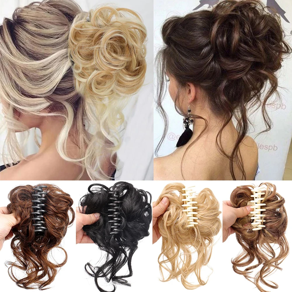 Top Trends: Synthetic Messy Curly Claw Hair Bun Chignon Hair Extensions Scrunchy Fake False Hair With Tail For Women Hairpieces Shoppable Styles