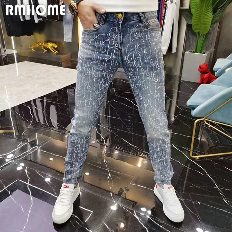 Top Trends: Luxury Full Rhinestone Jeans Men&#039;s Fashion Heavy Process Male Tight Pencil Pants All Season Wear Trend High-quality Man Denim Tr Shoppable Styles