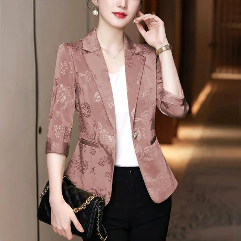 Top Trends: Solid Color Notched Slim New Fashion Long Sleeved Blazer Top Spring Summer Pockets Office Lady Business Women's Clothing 2023 Shoppable Styles