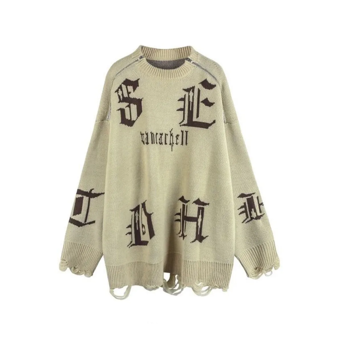 Top Trends: Sweaters American Vintage Gothic Letter Shoulder Zipper Sweaters Men And Women&#039;s Couple Oversize Knitwear Pullover Shoppable Styles