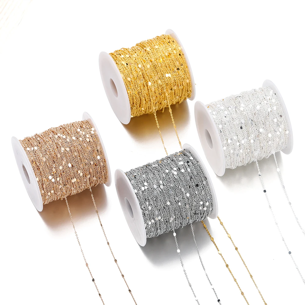 Top Trends: No Fade 2Meters Sequins Chain Necklace Gold Silver Chain Metal Copper Cable Chains Findings Jewelry Making Components Craft DIY Shoppable Styles