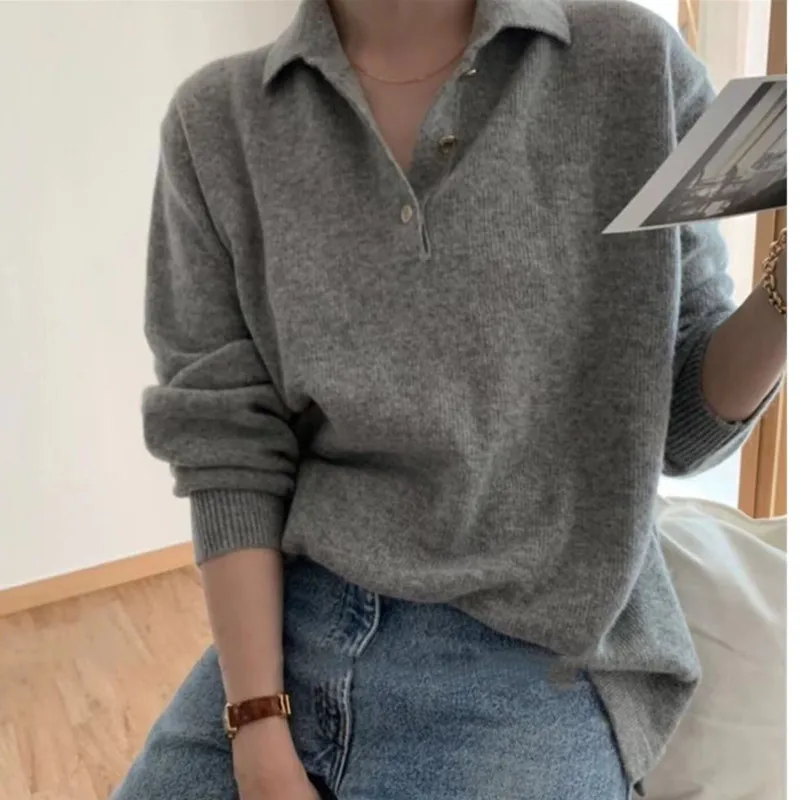 Top Trends: Japanese Large Knitted Sweater Loose Pullover Soft Top Autumn / Winter Women's POLO Collar Hot Selling Brazilian Wool Shirt Shoppable Styles