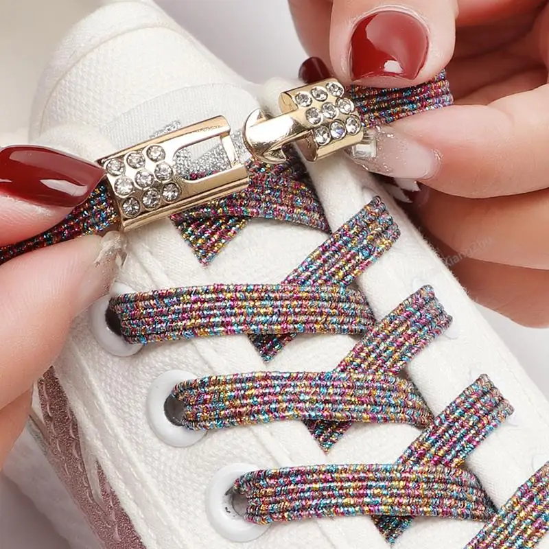 Top Trends: Rainbow Elastic Laces Sneakers Diamond Cross Locks Shoelaces Without Ties Kids Adult No Tie Shoe Laces 8MM Width Flat Shoelace Shoppable Styles