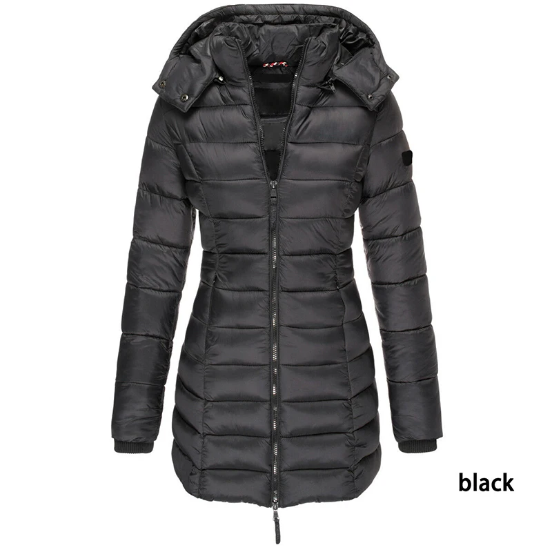 Top Trends: Ladies Parkas Female Mid-length Solid Slim Fit Coat Thick Down Jacket Women's Winter Overcoat Casual Long Sleeve Warm Black Red Shoppable Styles