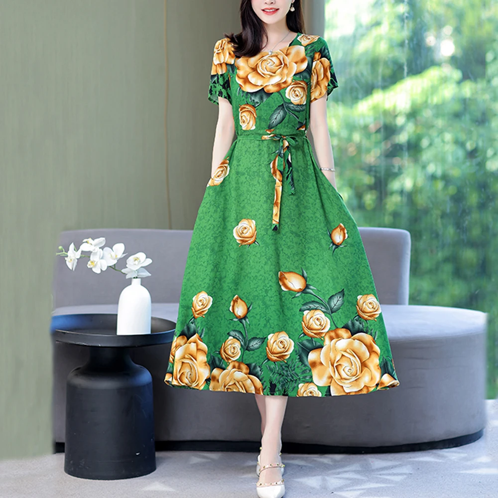 Top Trends: New Fashion 2023 Print Summer Dresses For Women Short Sleeve O-Neck Elegant Summer Dress Woman Clothing Shoppable Styles - Image 4