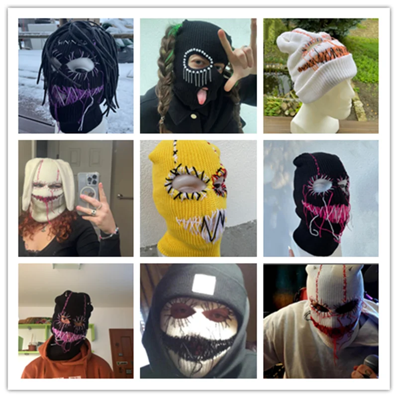 Top Trends: Men Halloween Balaclava Scary Women Knitted Hood Knitted Hat Party Motorcycle Bicycle Ski Cycling Cool Skull Masks Shoppable Styles