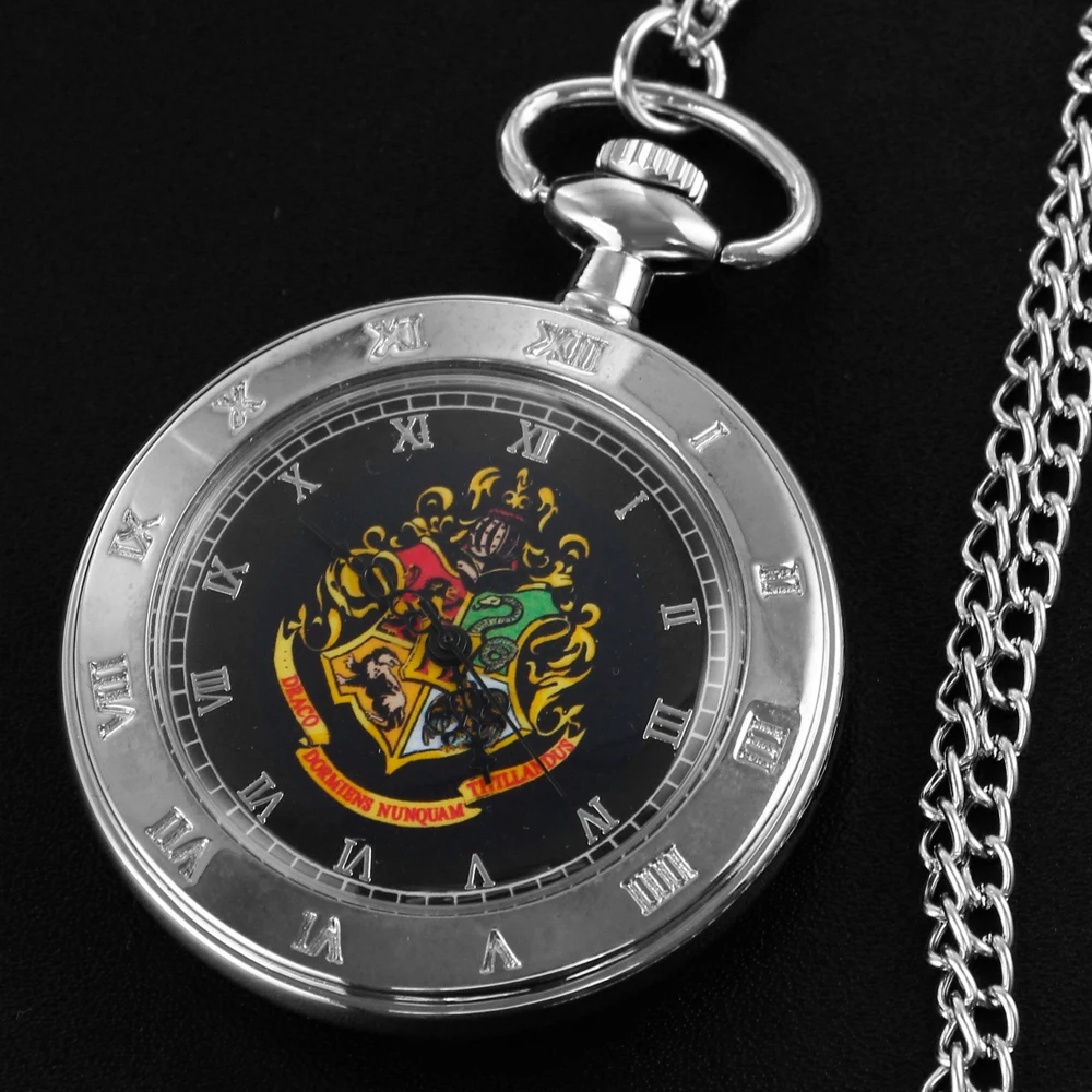 Top Trends: Classic School Of Magic Badge Quartz Pocket Watch Silver Roman Numerals Fob Chain Men's Watch Women's Children's Best Gift Shoppable Styles