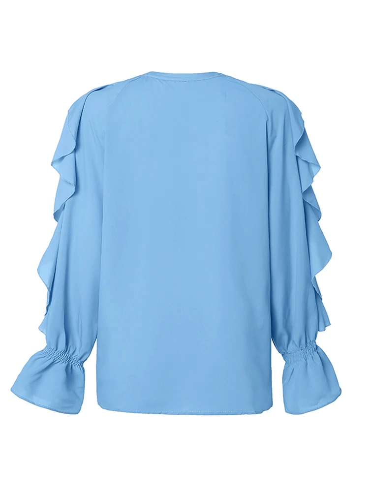 Top Trends: Celmia Women Ruffles Blouses 2023 Fashion Sexy V Neck Tops Elegant Long Sleeve Flare Cuff Shirts Casual Button Up Party Blusas Shoppable Styles - Image 6