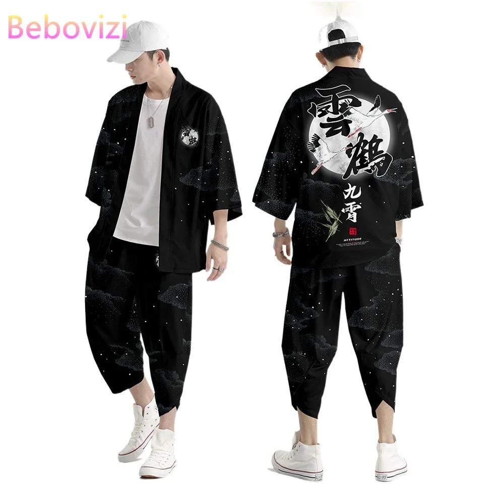 Top Trends: Two-piece Suit Plus Size S-6XL Loose Japanese Cardigan Women Men Cosplay Yukata Clothing Harajuku Samurai Kimono + Pants Sets Shoppable Styles