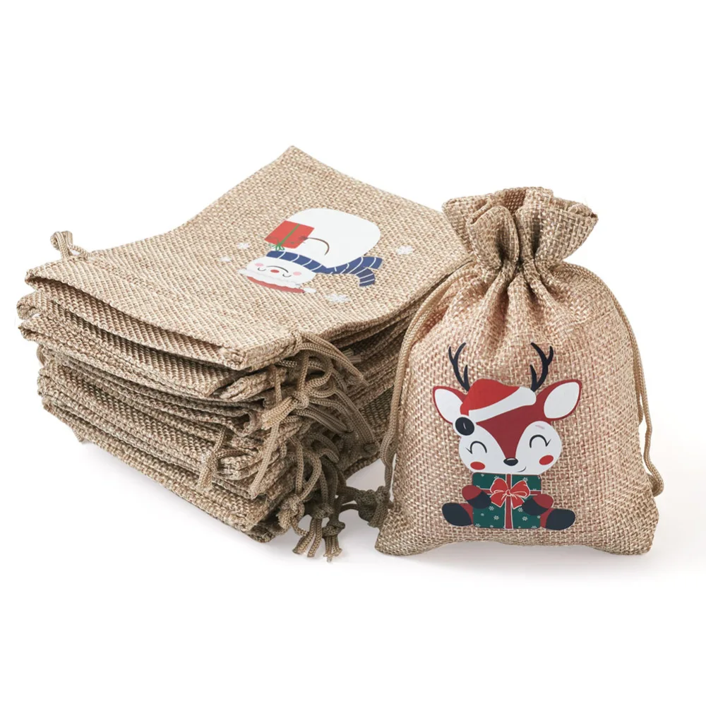 Top Trends: 30Pcs Jute Gift Bags Burlap Bag With Christmas Patterns Packing Drawstring Pouches For Favors Present Candy Jewelry Display Bags Shoppable Styles