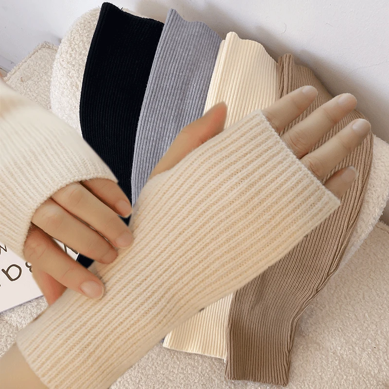 Top Trends: Winter Women Half Finger Gloves Stretchy Hand Wrist Arm Wamer Crochet Knitting Faux Wool Mittens Fingerless Solid Color Gloves Shoppable Styles