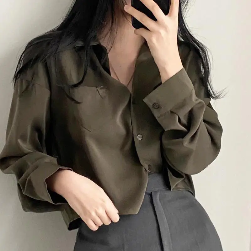 Top Trends: QWEEK Vintage Women Blouse Harajuku Cropped Oversized Shirt Chic And Elegant Long Sleeve Top Korean Style Clothes Fashion Casual Shoppable Styles