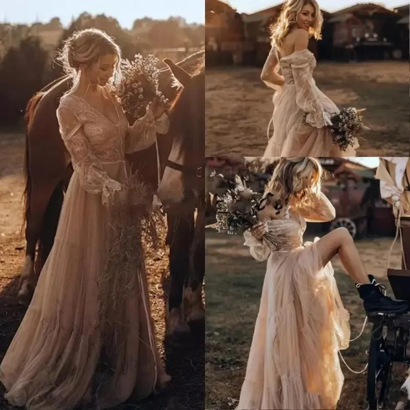 Top Trends: Vintage Country Western Wedding Dresses A Line Lace Flare Sleeves Gypsy Striking Boho Bridal Gowns Hippie Style Robe De Mariée Shoppable Styles