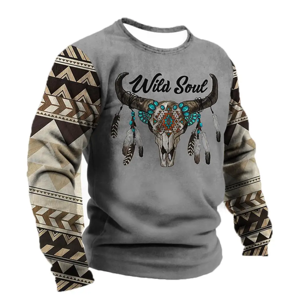 Top Trends: Men's T Shirt Demon Wendigo Printed Tops Harajuku Clothes O-Neck Cotton Pullover Oversized Streetwear Male Vintage Long Sleeve Shoppable Styles