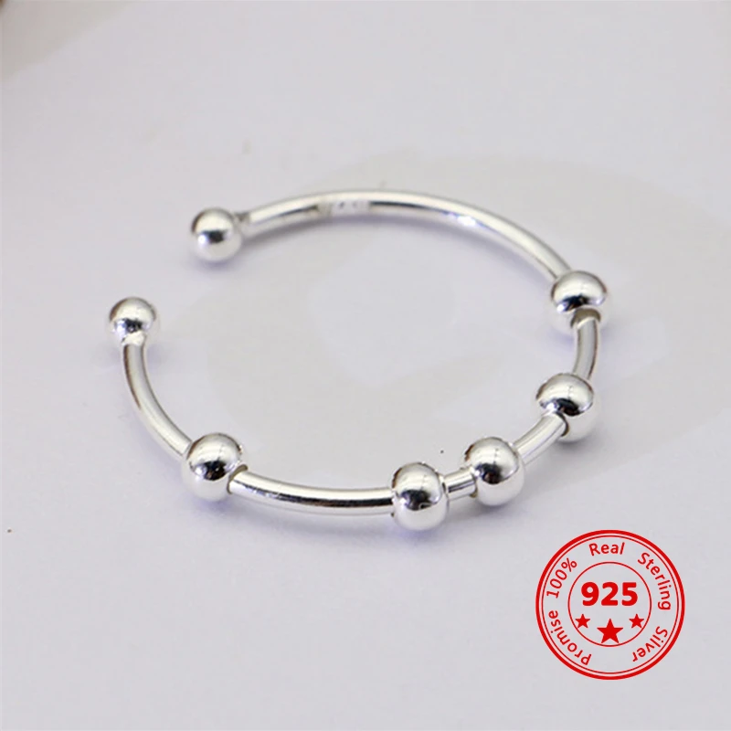 Top Trends: New 925 Sterling Silver Fidget Beads Adjustabl Ring For Women Men Rotate Freely Anti Stress Anxiety Rings Fashion Jewelry Shoppable Styles