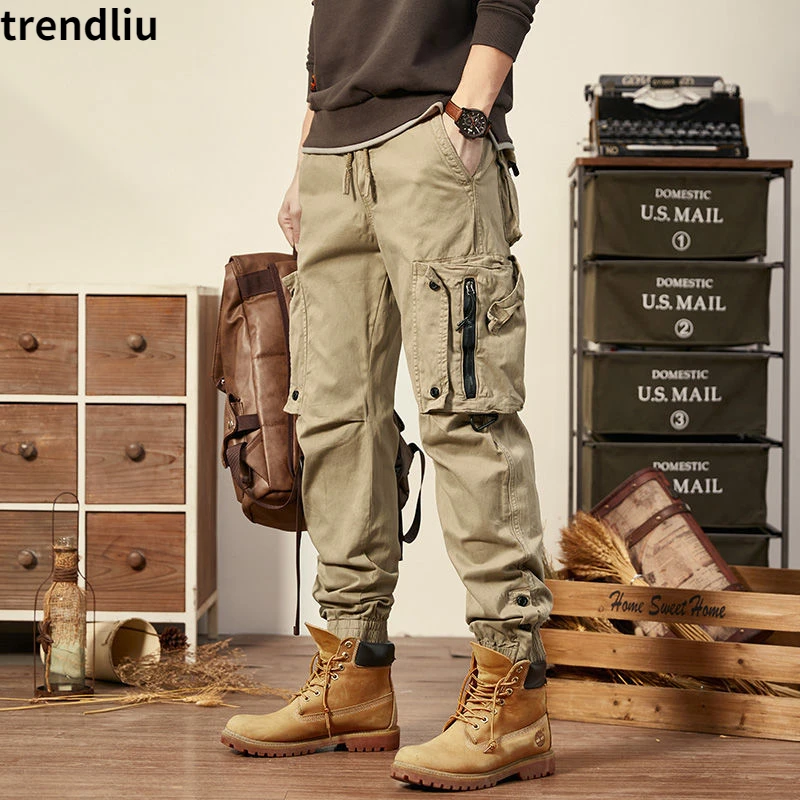 Top Trends: Spring Autumn Mens Cargo Pants Multi Pocket Khaki Trousers Casual Military Cotton Pants Men Plus Size Pantalon Cargo Homme Shoppable Styles