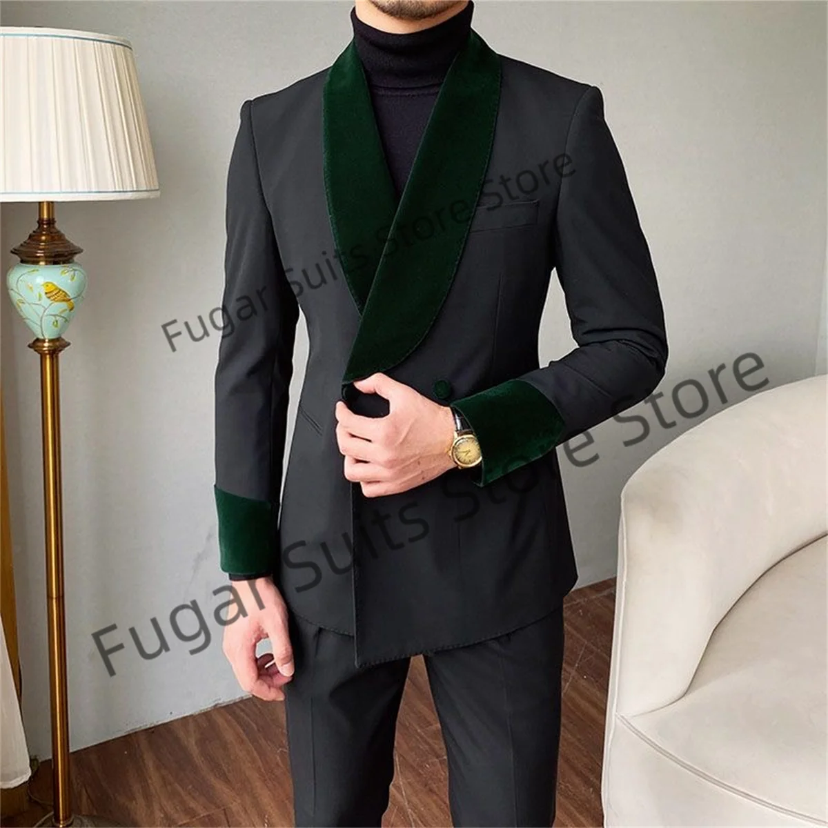 Top Trends: Black Double-breasted Classic Men Suits Slim Fit Velvet Shawl Lapel Groom Wedding Tuxedos 2 PCS Sets Traf Official Store Hombre Shoppable Styles