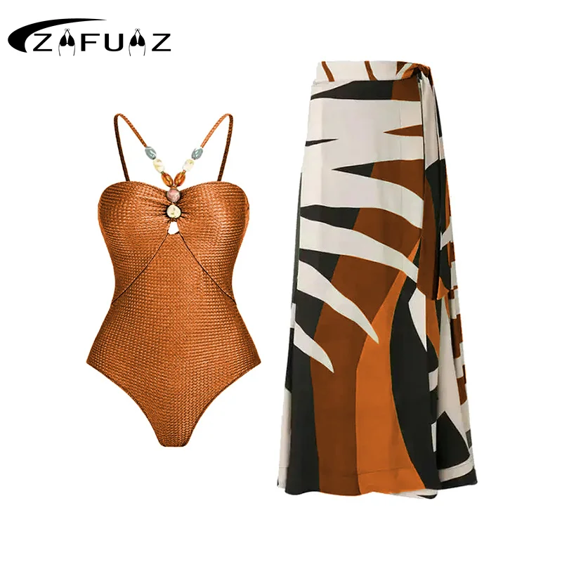 Top Trends: ZAFUAZ 2023 New Sexy Push Up One Piece Swimwear Women Retro Print Biquini Skirt Cover Up Monokini Brazilian Swimming Suit Dress Shoppable Styles