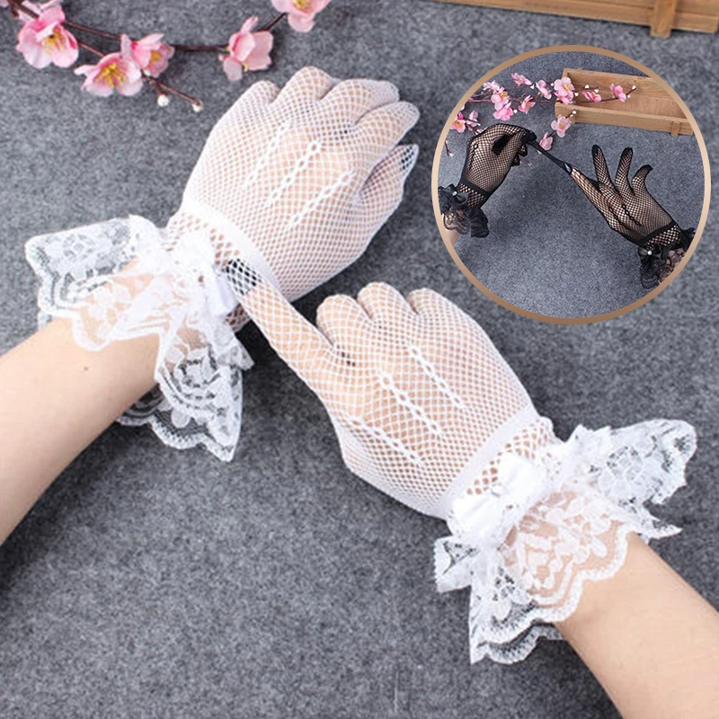 Top Trends: Wedding Tulle Gloves For Women Bridal Ultra Thin Silk Elastic Mittens Black White Short Mesh Full Finger Gloves Party Jewelry Shoppable Styles