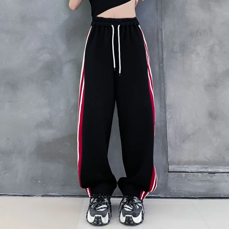 Top Trends: Spring Summer Women Striped Sports Wide Leg Pants Elastic High Waist Harajuku Fashion All-match Hip Hop Casual Loose Trousers Shoppable Styles