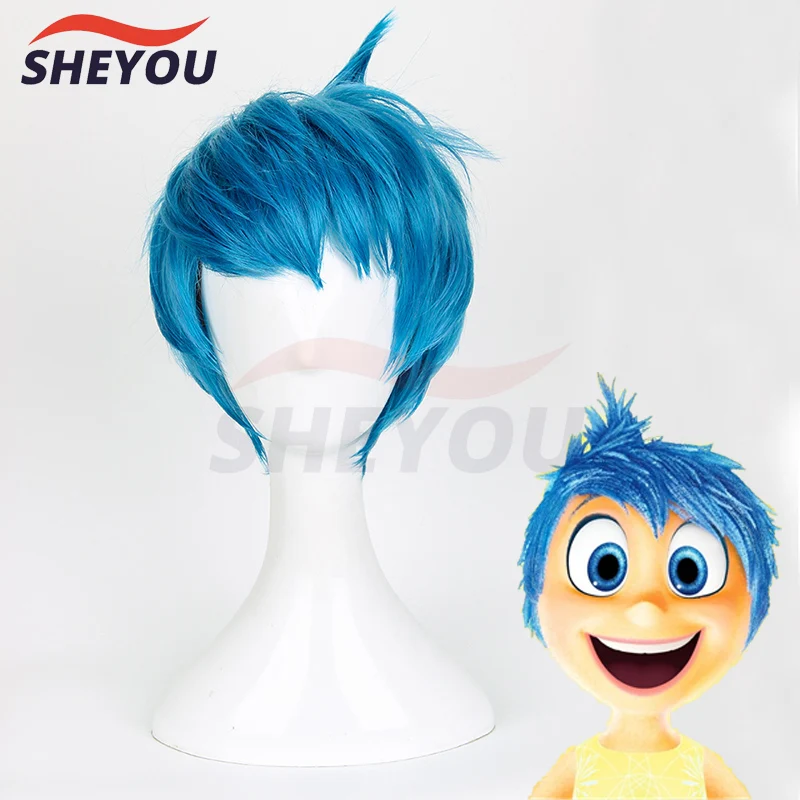 Top Trends: Movie Inside Out Joy Wig Short Blue Heat Resistant Hair Cosplay Costume Wigs + Wig Cap Shoppable Styles