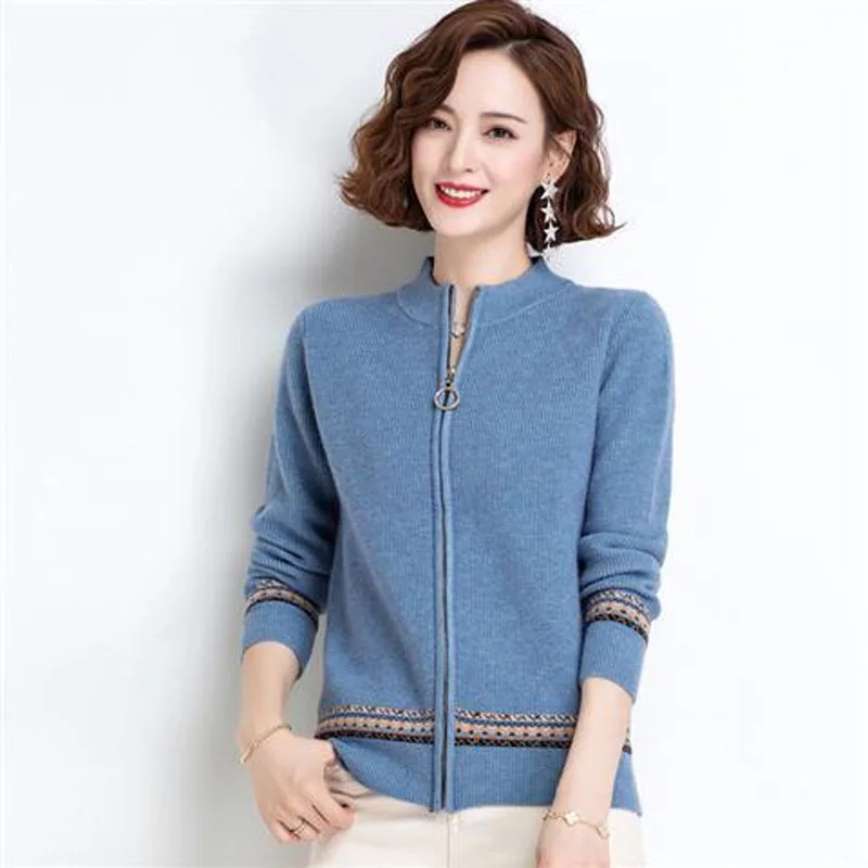 Top Trends: Chinese Style Printing Zipper Premium Cardigan Half High Collar Thick Women's Clothing Slim Embroidery Hot Selling Wild Knitting Shoppable Styles - Image 4