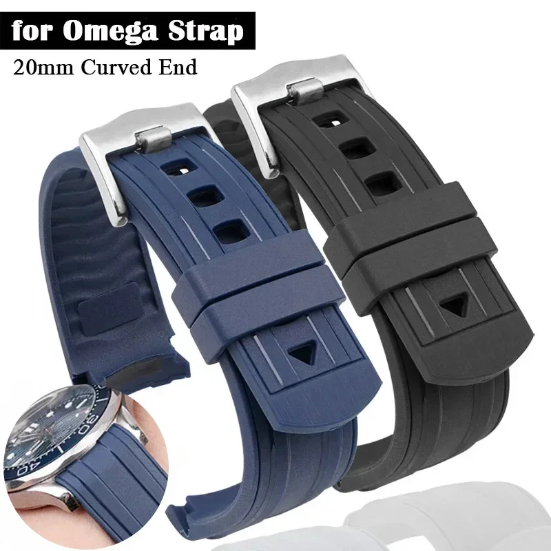 Top Trends: Rubber Strap 20mm Curved End For Omega For Seamaster 300 Waterproof Diving Metal Buckle Men Sport Replacement Watchband Bracelet Shoppable Styles