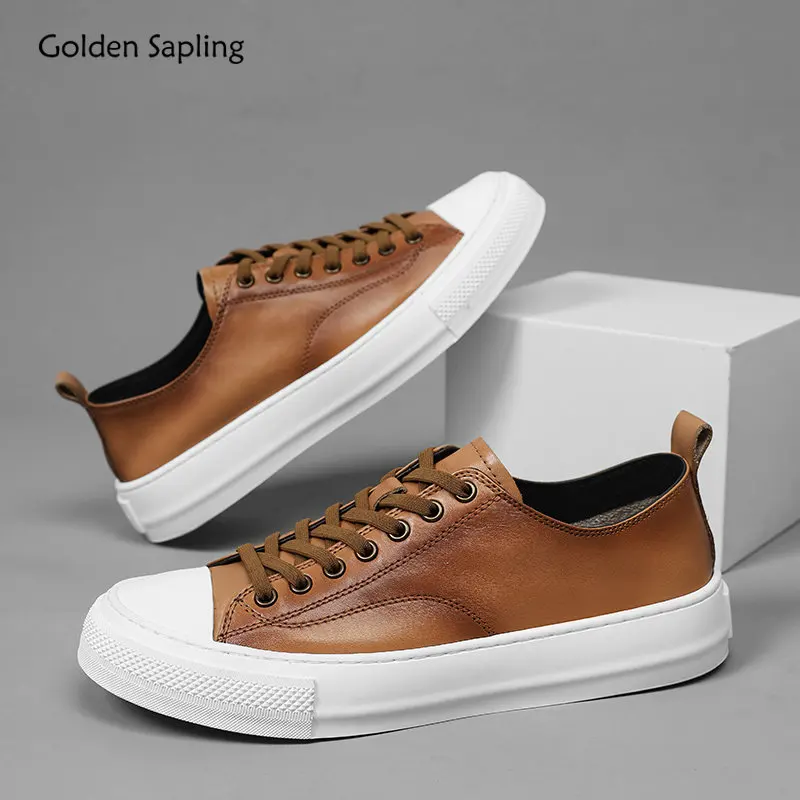 Top Trends: Golden Sapling Men&#039;s Casual Shoes Genuine Leather Flats Business Leisure Loafers For Men Fashion Skateboard Platform Moccasins Shoppable Styles