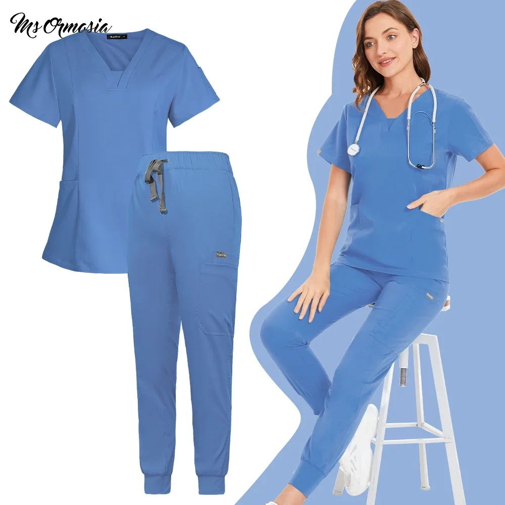 Top Trends: Operating Room Uniforms Women Scrubs Set Spa Clothes Short Sleeve V-neck Workers T-shirt Tops Pants Medical Nurse Accessories Shoppable Styles