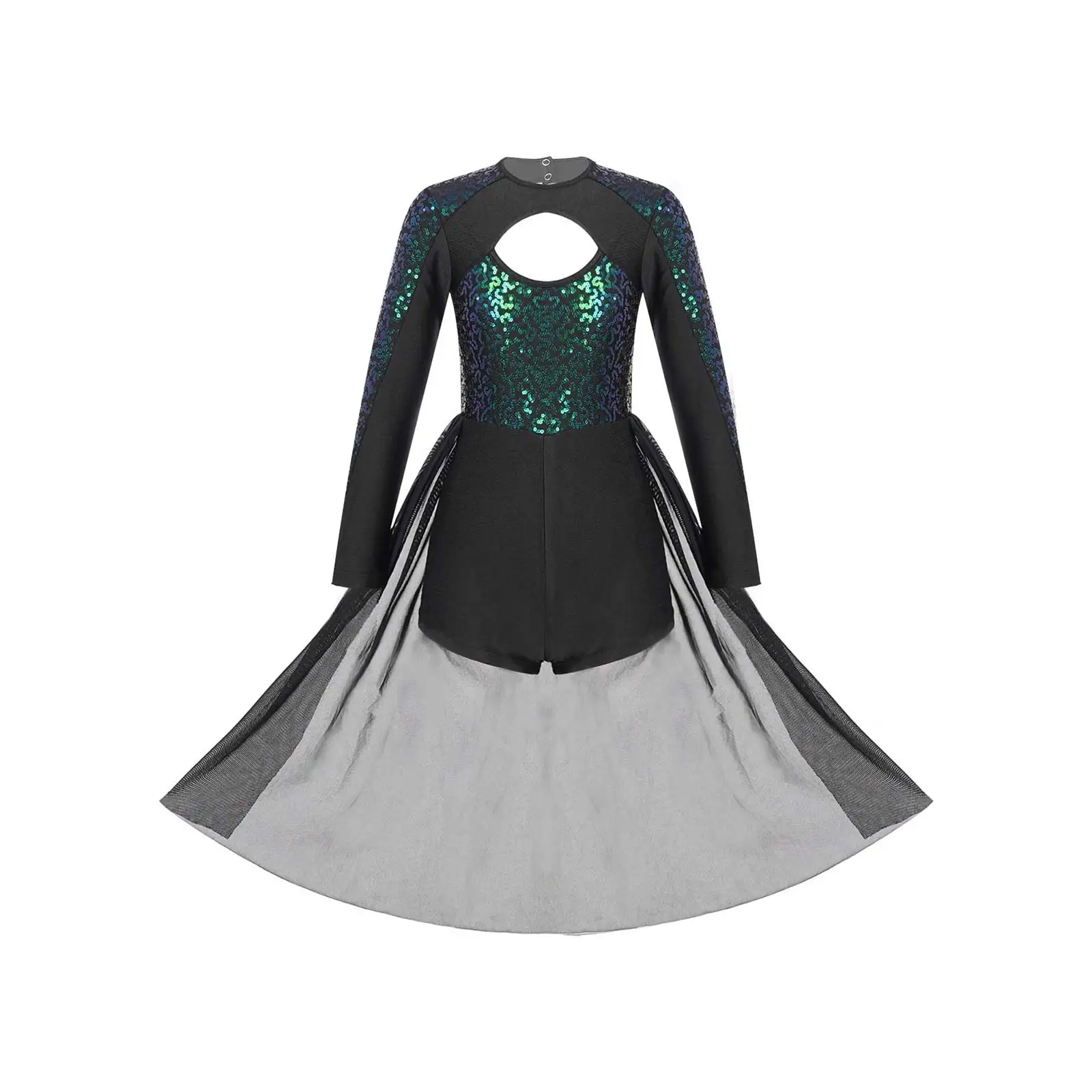 Top Trends: 2023 Kids Girls Ballet Dance Leotards Shiny Sequins Long Sleeve Round Neck Hollow Front Back Mesh Lyrical Modern Dance Costumes Shoppable Styles