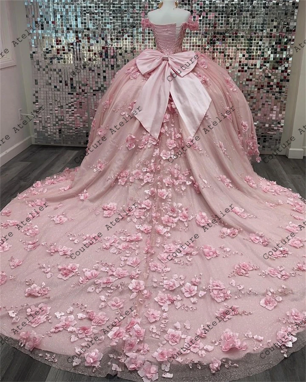 Top Trends: Off The Shoulder Light Pink 3D Flowers 15 Dress Quinceanera 2024 With Bow Ball Gown Quince Dresses Princess Formal Occasion Gown Shoppable Styles - Image 5