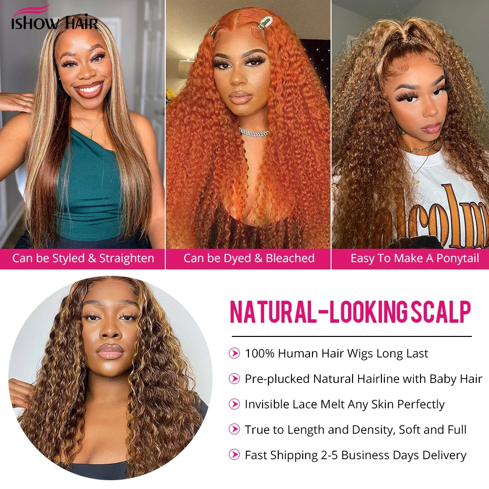 Top Trends: Ishow Deep Wave Lace Frontal Wig 13x4 HD Highlight Wig Human Hair Glueless Honey Blondy Brown Colored Lace Front Wig For Women Shoppable Styles - Image 4