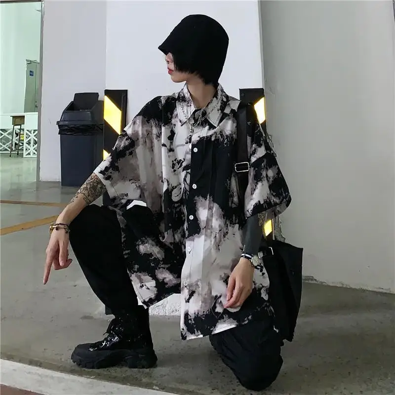 Top Trends: QWEEK Harajuku Punk Women's Shirt Gothic Black Blouse New Tie Dye Korean Oversize Short Sleeve Loose Top Casual Clothes BF Style Shoppable Styles